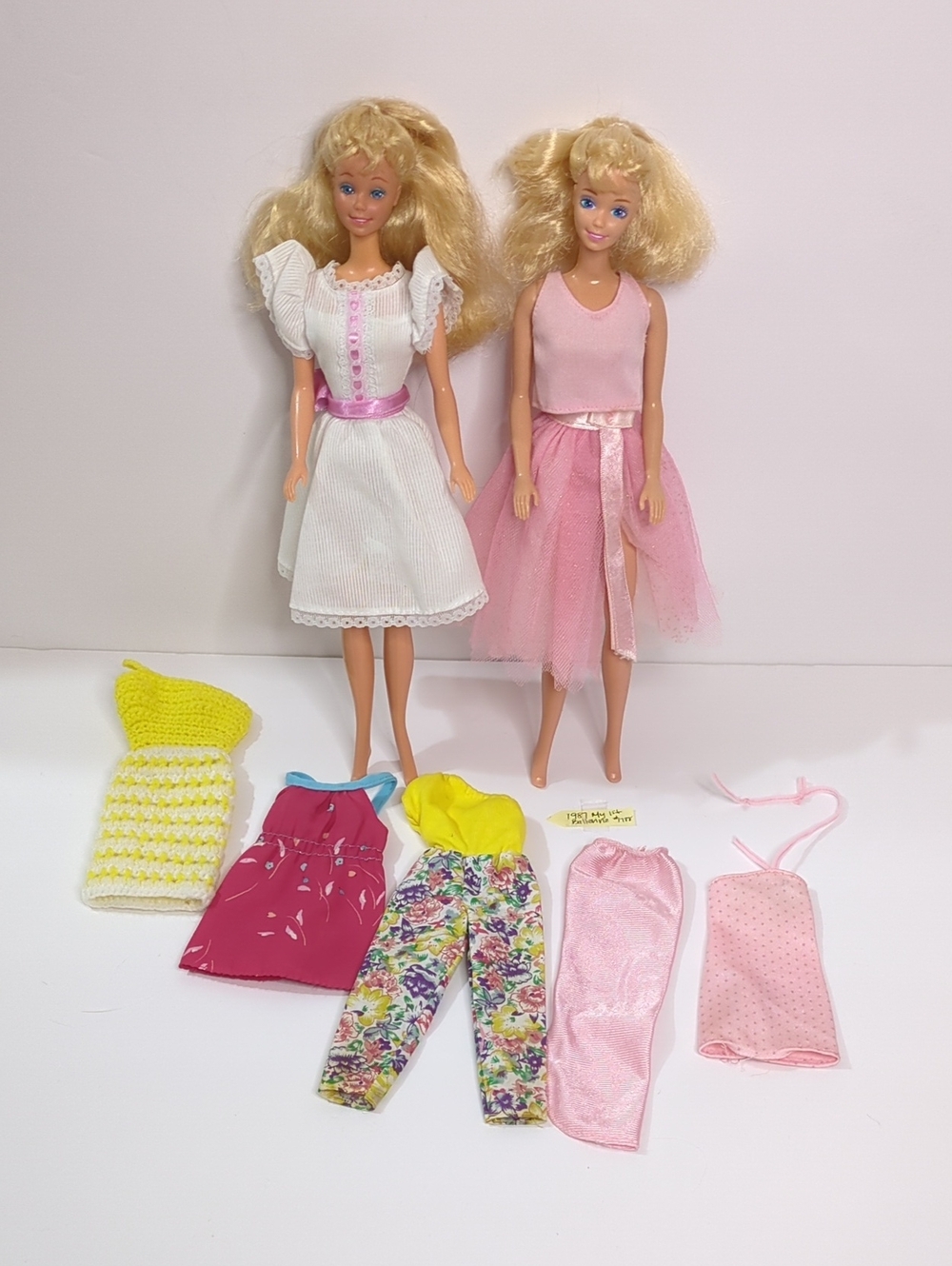 Barbie Blonde Doll Duo with Pink & White Dresses and Mix-and-Match Outfits